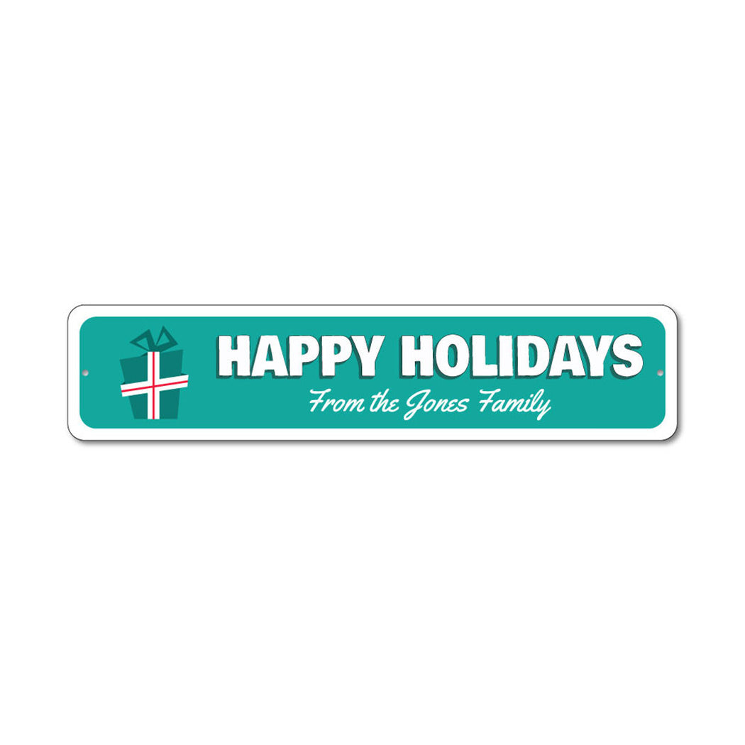 Happy Holidays Present Metal Sign