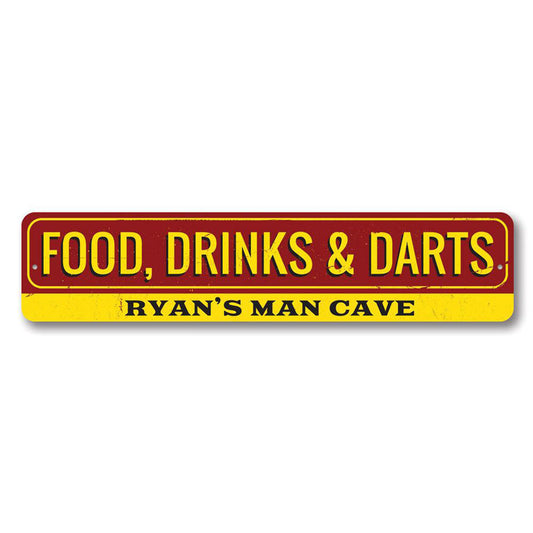 Food Drinks and Darts Metal Sign
