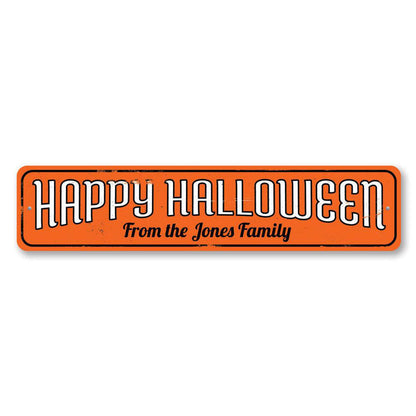 Family Name Happy Halloween Metal Sign