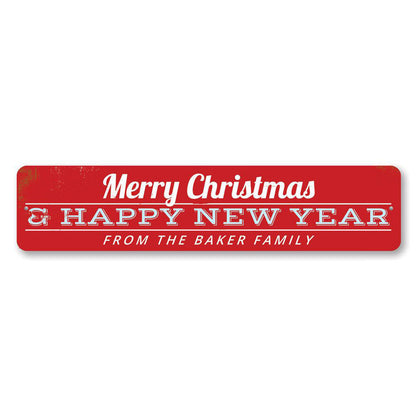 Merry Christmas & Happy New Year Family Metal Sign