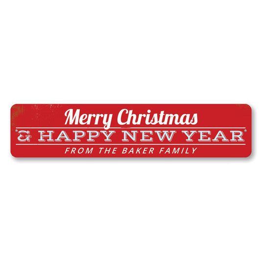 Merry Christmas & Happy New Year Family Metal Sign