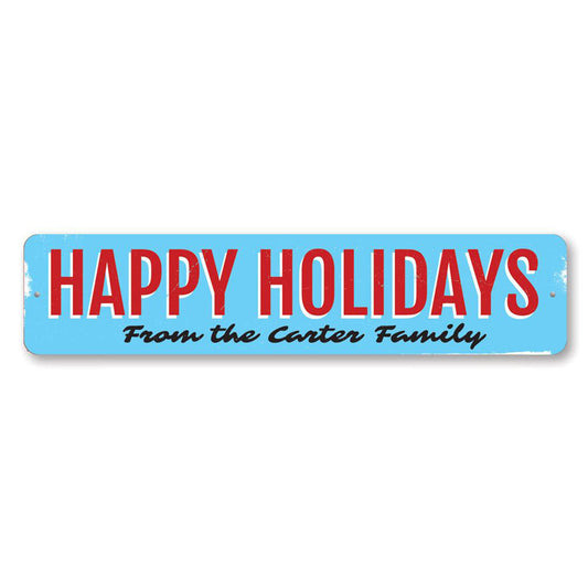 Vintage Happy Holidays Family Sign