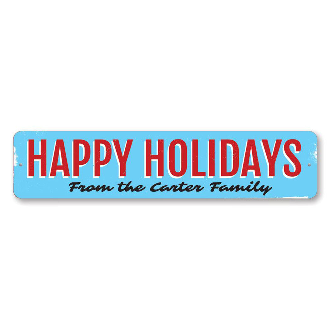 Vintage Happy Holidays Family Metal Sign