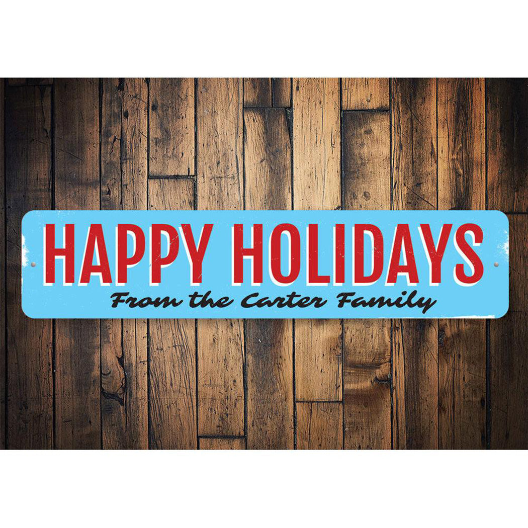 Vintage Happy Holidays Family Sign