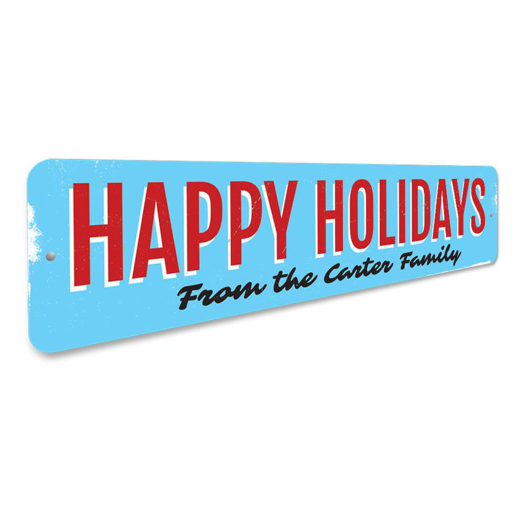 Vintage Happy Holidays Family Sign