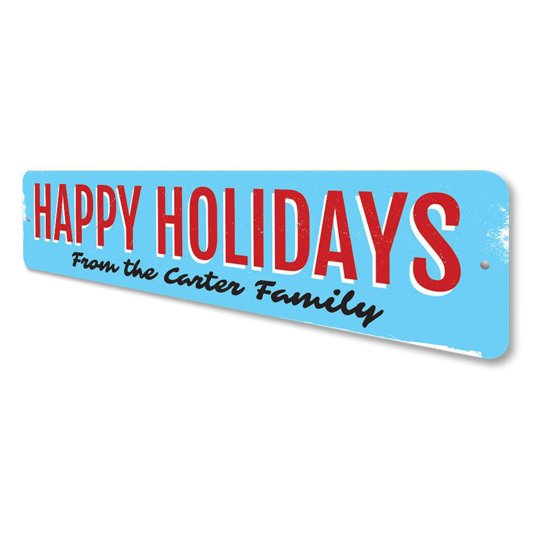 Vintage Happy Holidays Family Sign