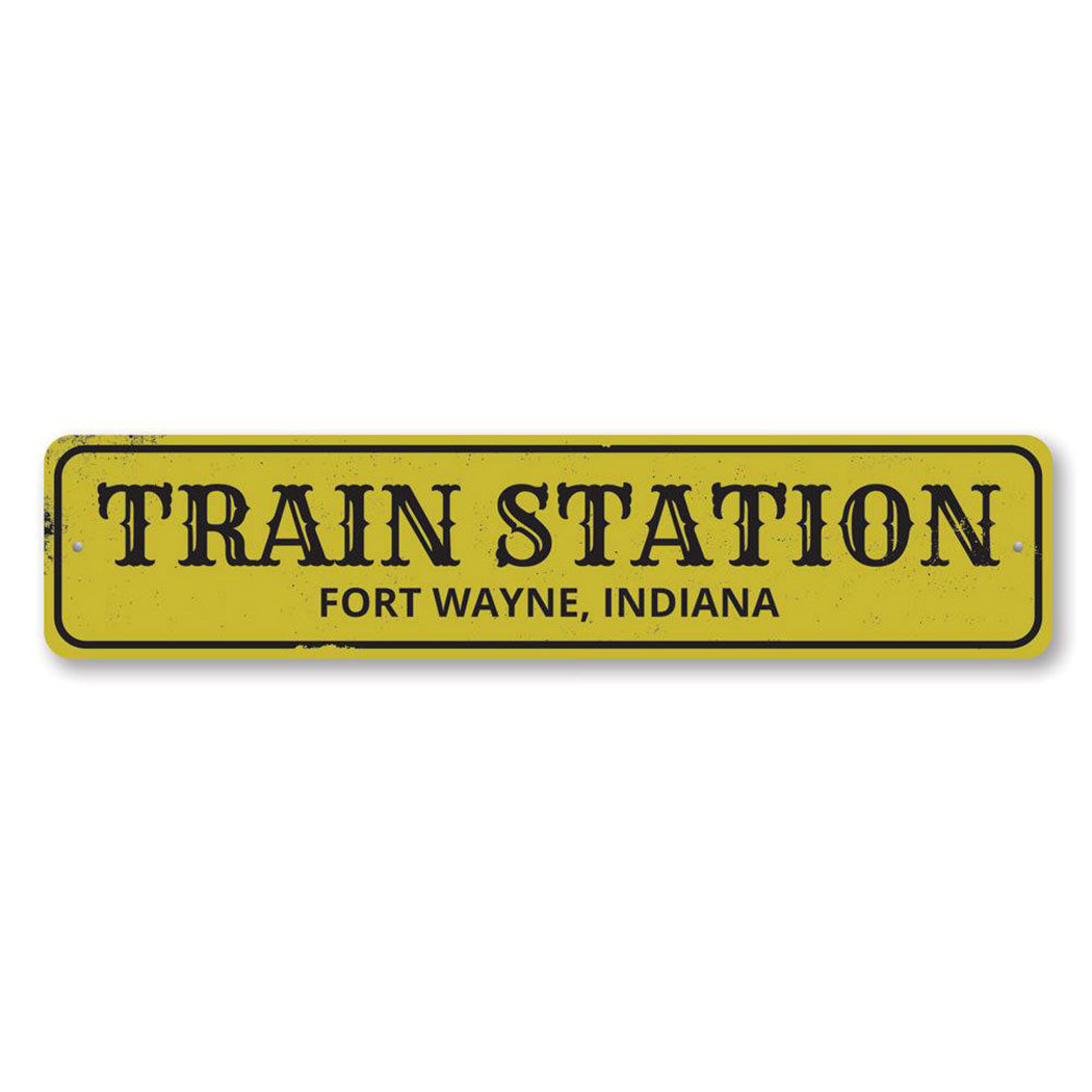 Train Station City State Metal Sign