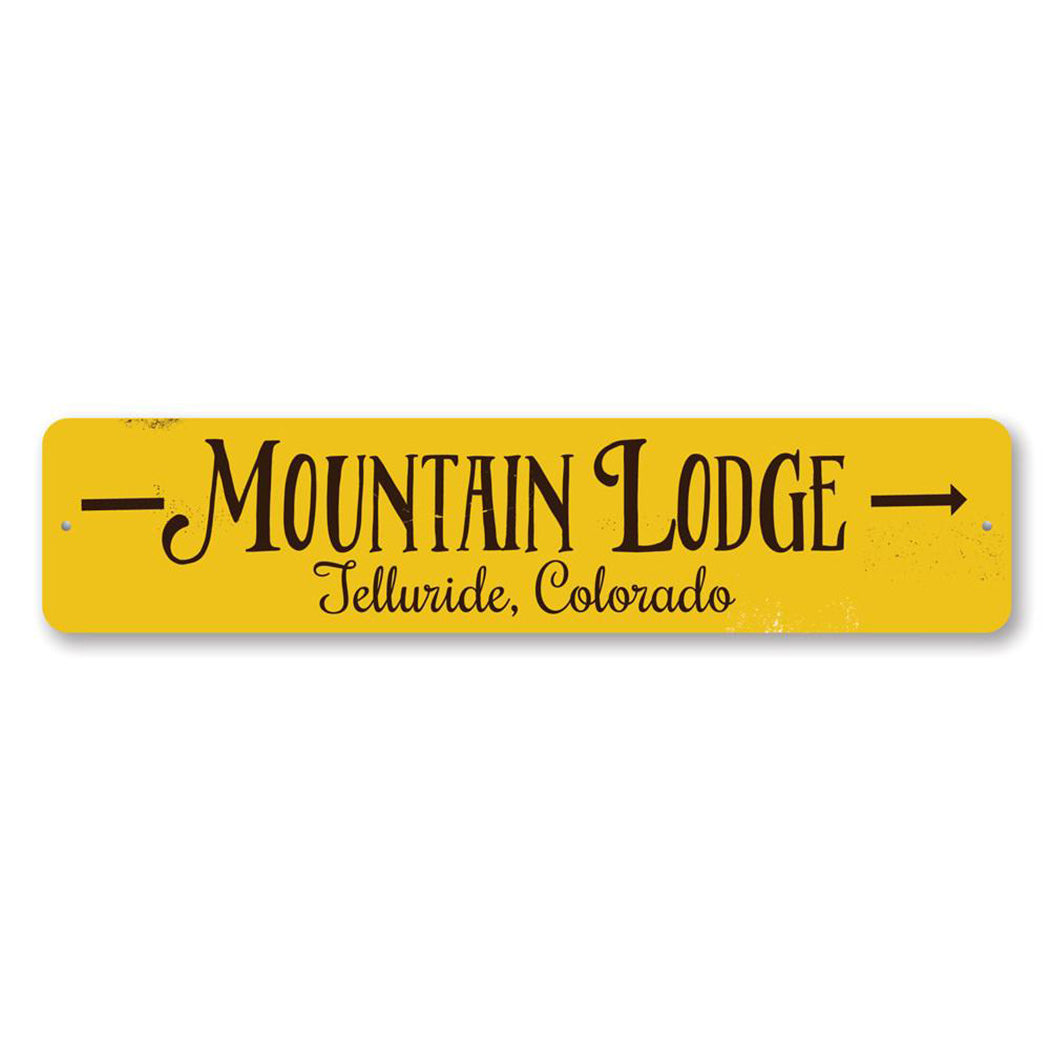 Mountain Lodge Arrow Metal Sign