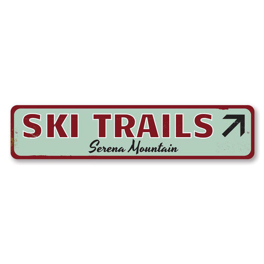 Mountain Ski Trails Arrow Metal Sign