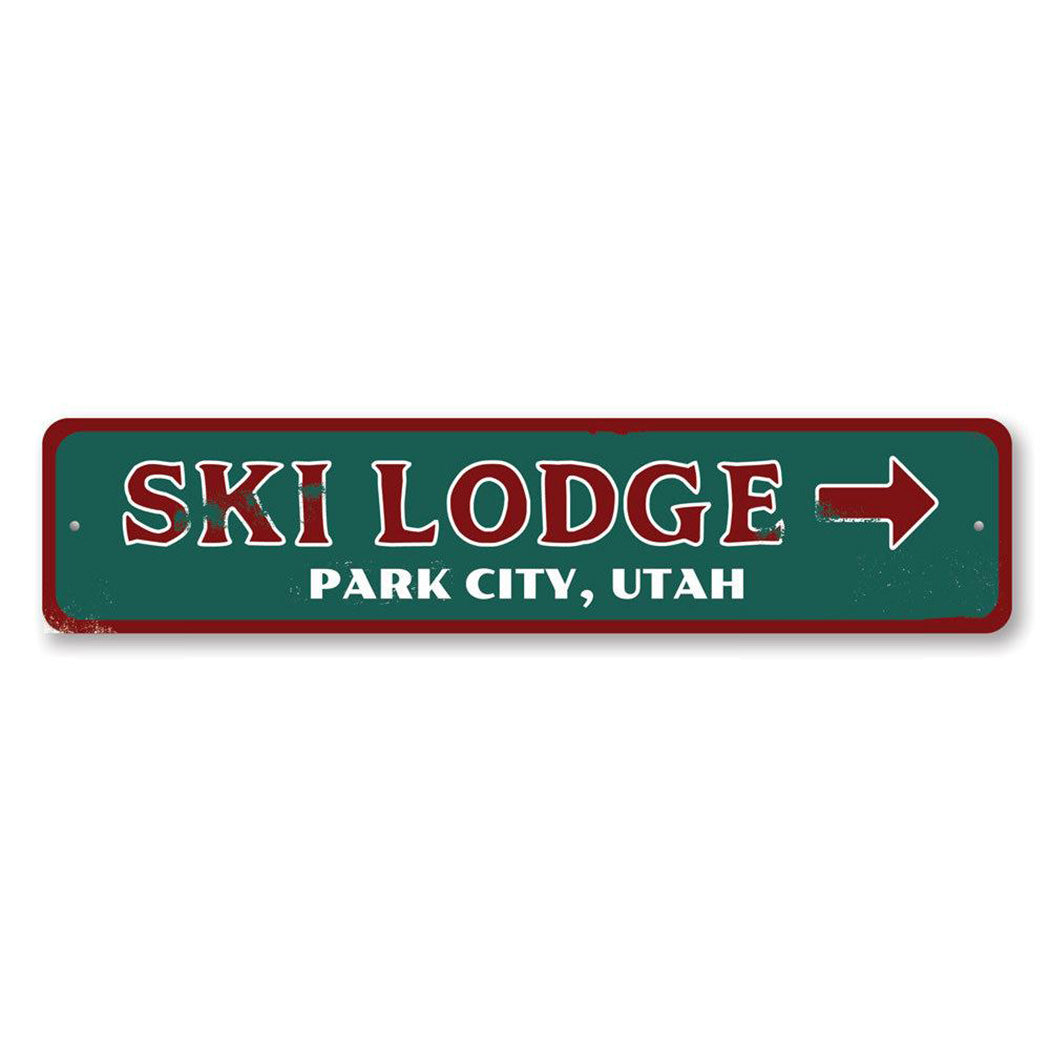 Ski Lodge Arrow Metal Sign