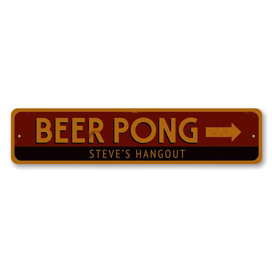 Beer Pong Arrow Metal Sign