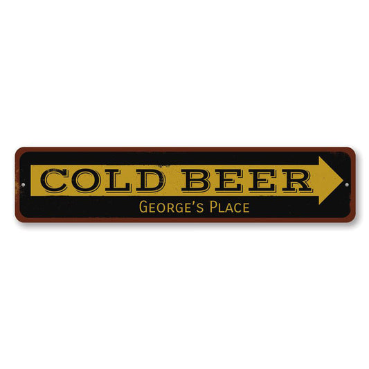 Cold Beer Arrow Metal Sign