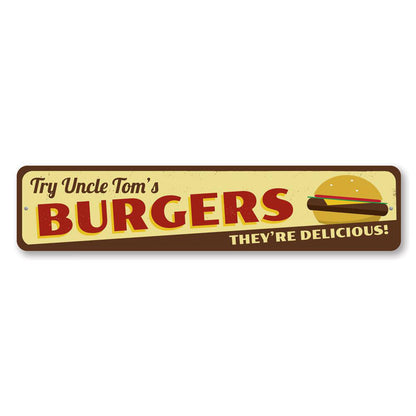 Delicious Burgers Metal Sign