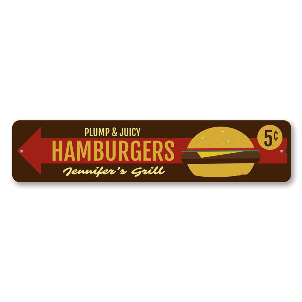 Juicy Hamburgers Metal Sign