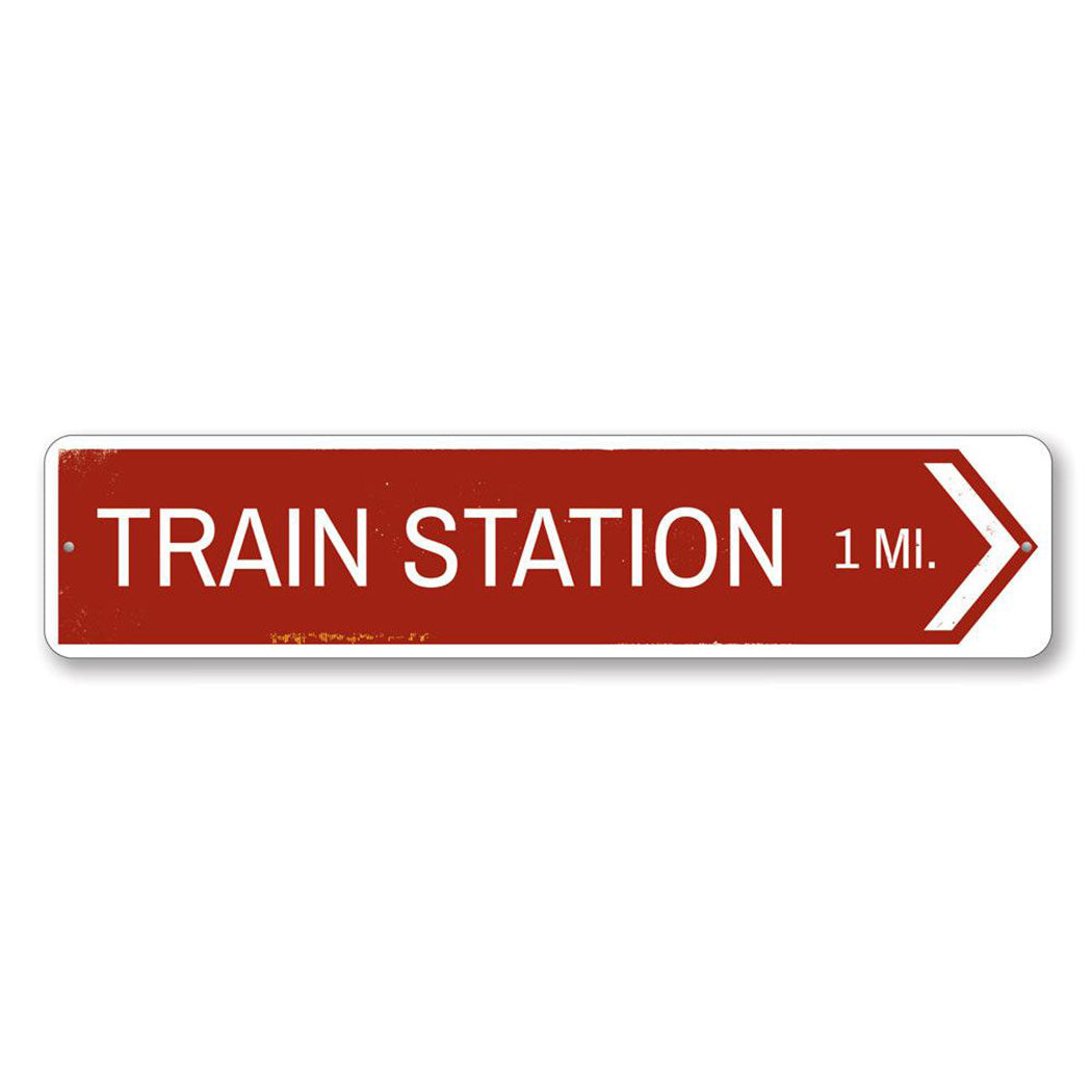 Train Station Arrow Metal Sign