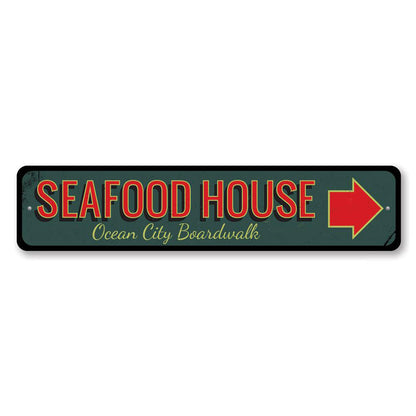 Seafood House Arrow Metal Sign
