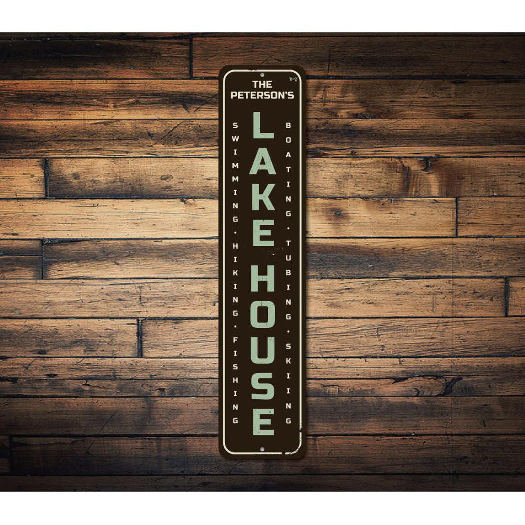 Family Name Lake House Vertical Sign