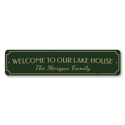 Welcome Family Name Lake House Metal Sign