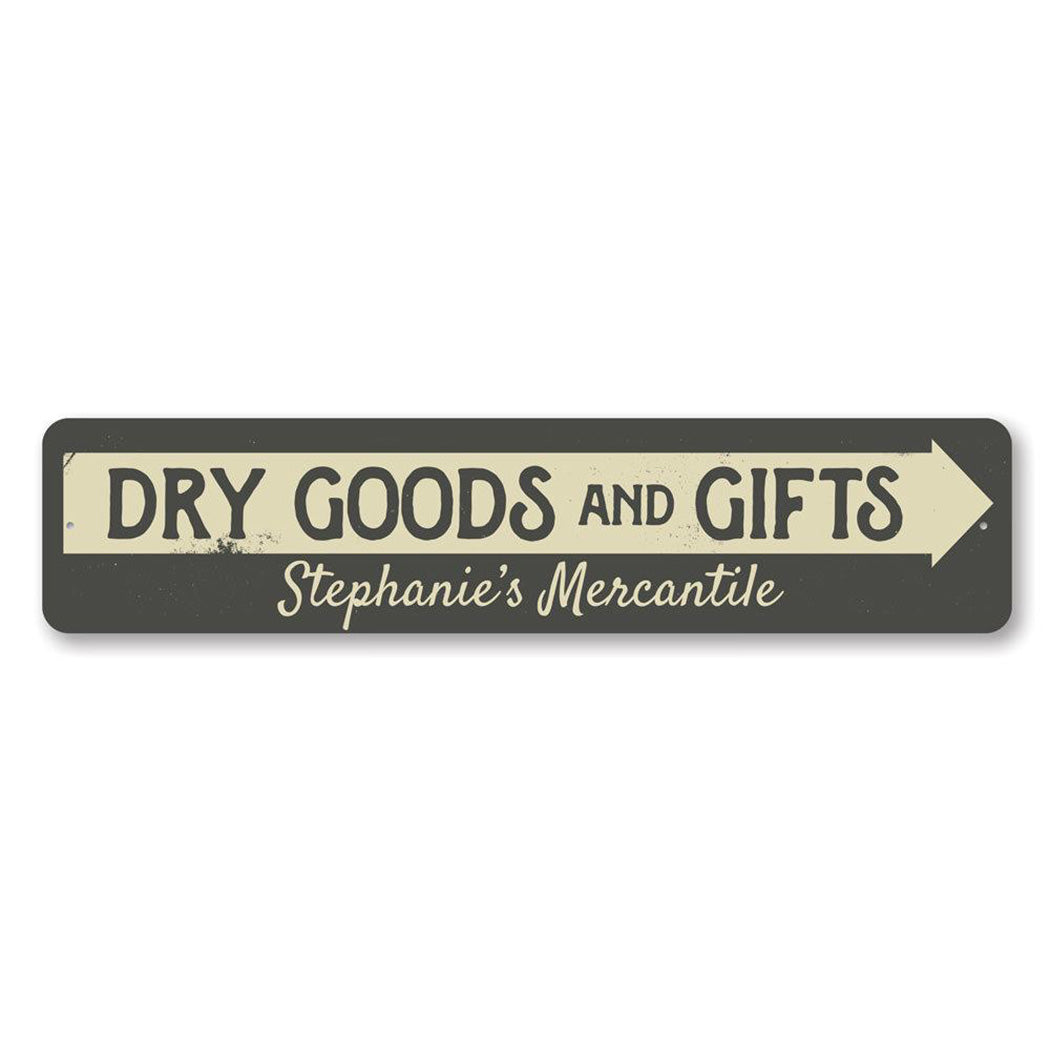 Dry Goods & Gifts Arrow Metal Sign