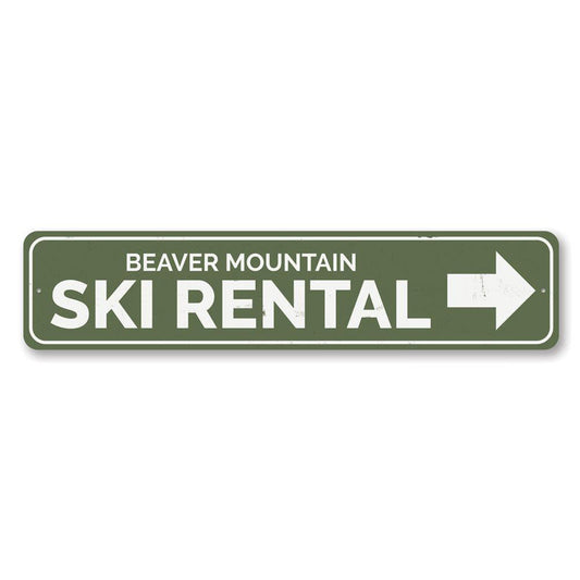 Ski Rental Arrow Metal Sign