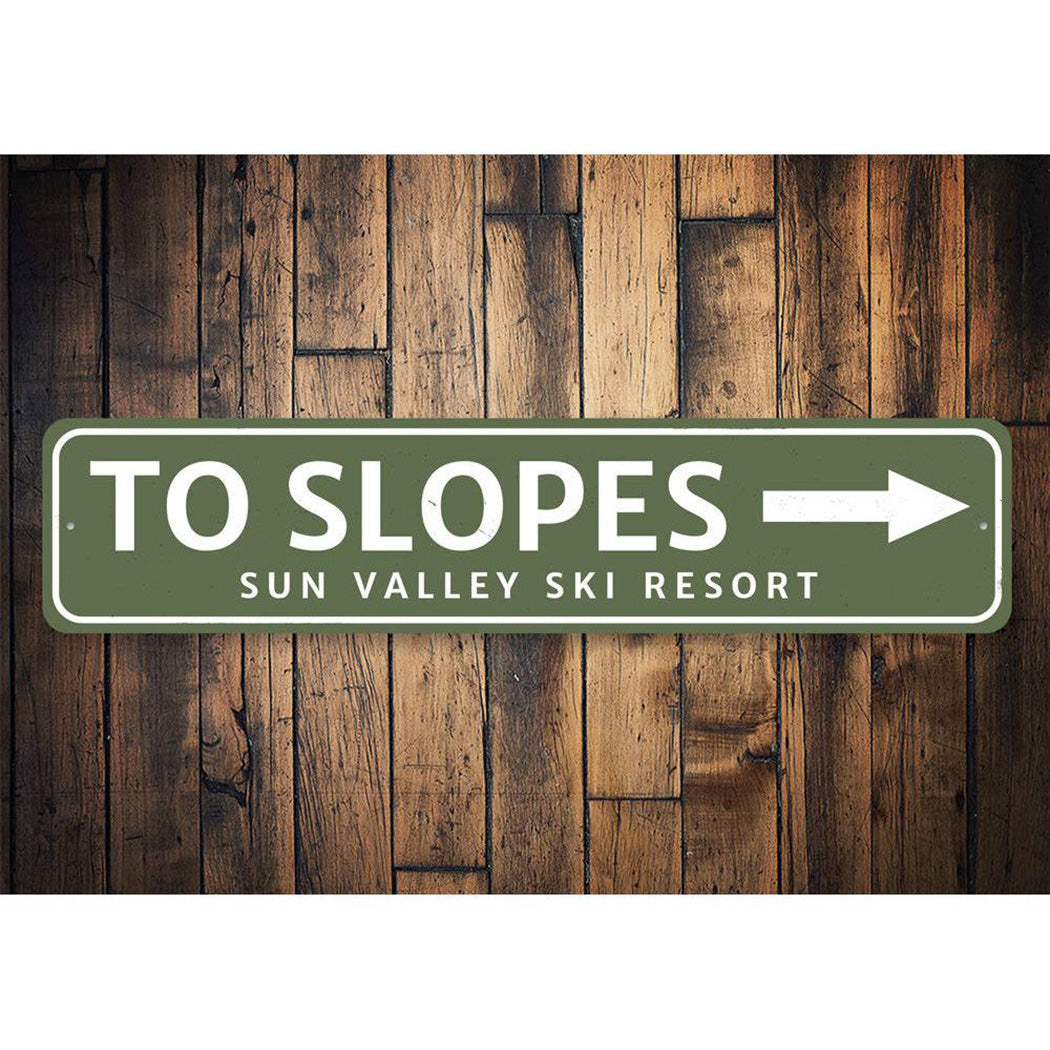 To Slopes Ski Resort Sign