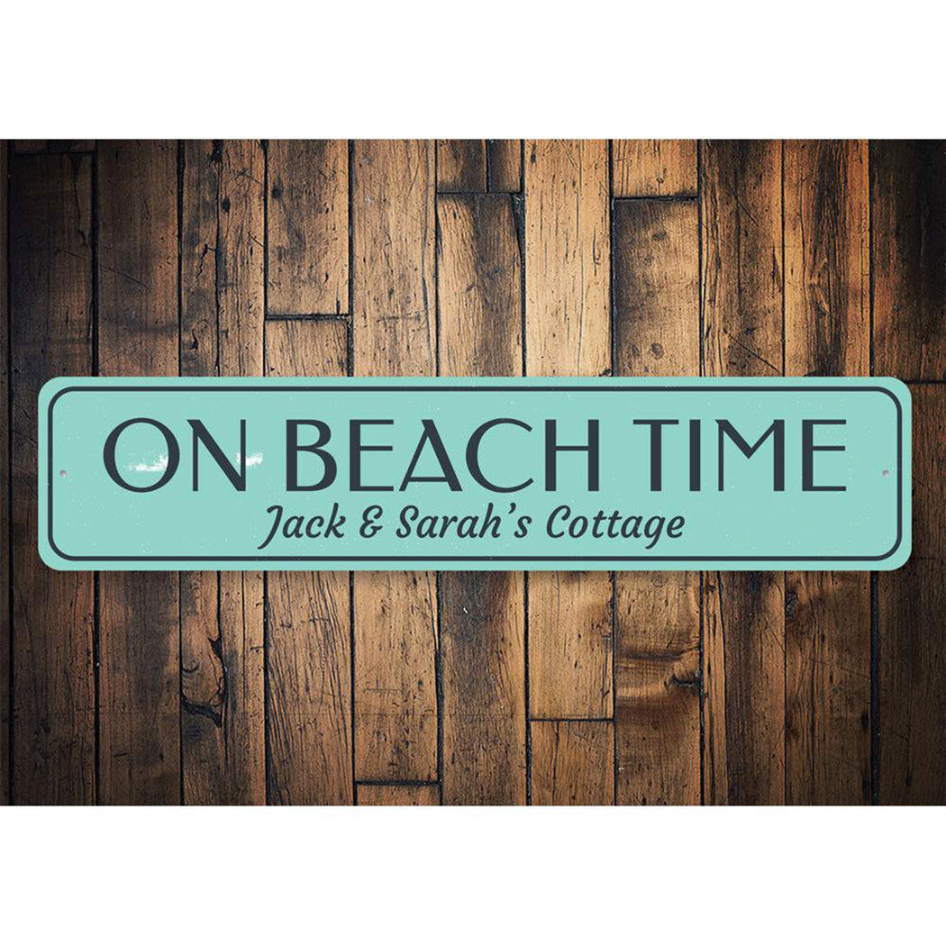 On Beach Time Family Name Sign