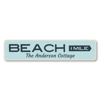 Beach Mileage Arrow Metal Sign