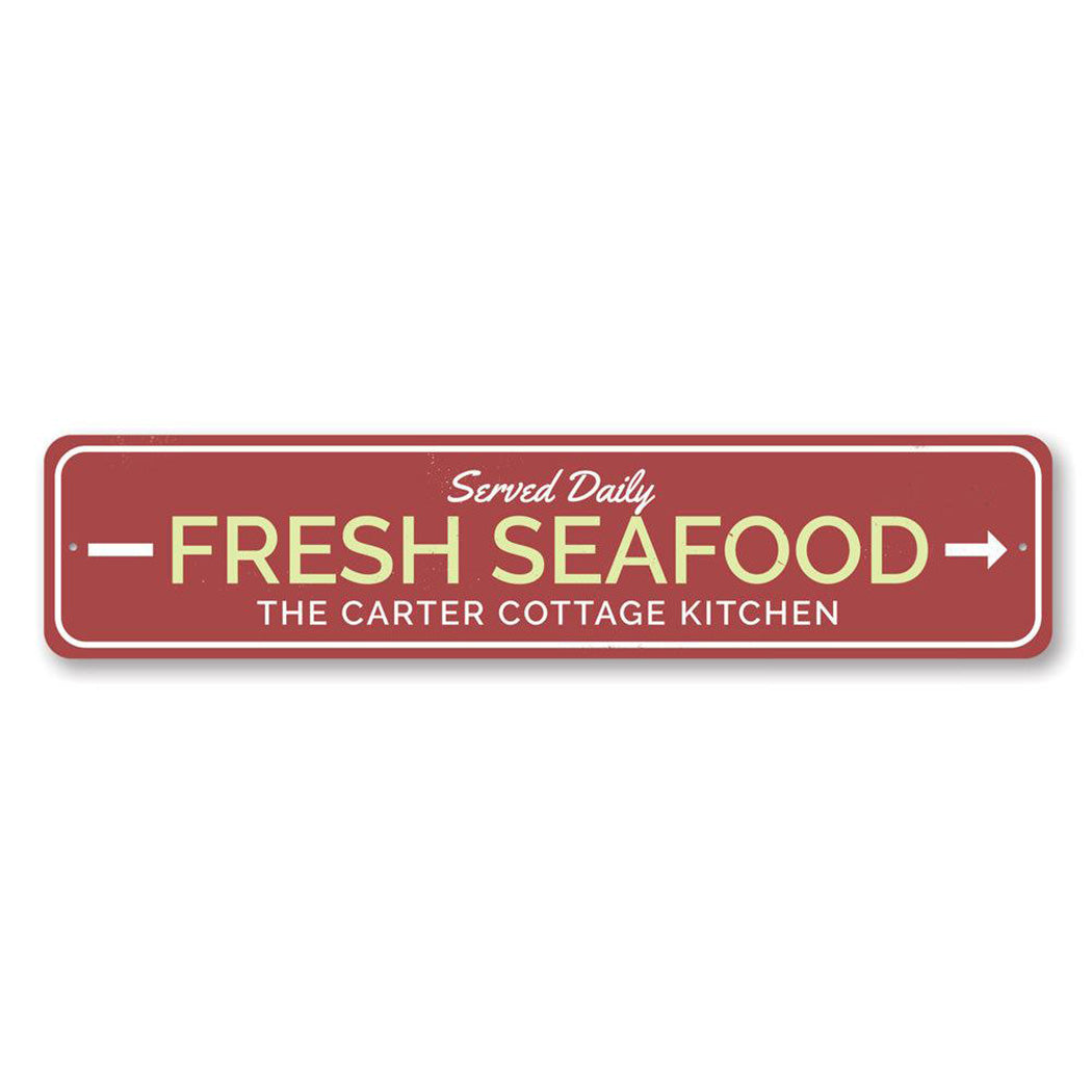 Fresh Seafood Arrow Metal Sign