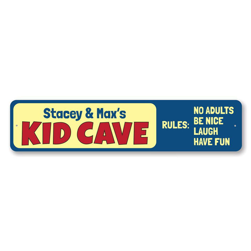 Kid Cave Rules Metal Sign