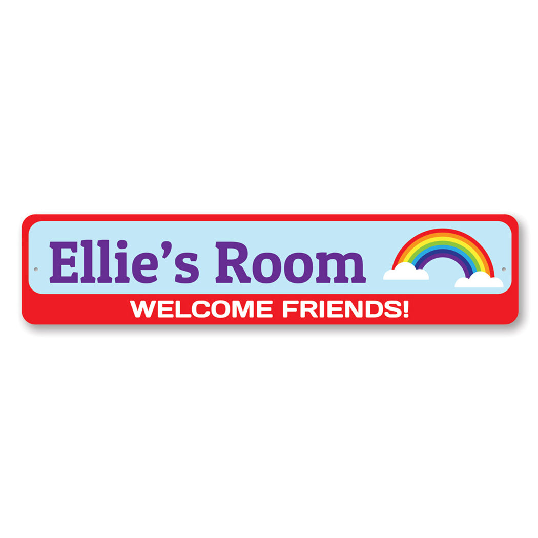 Rainbow Welcome Friends Metal Sign