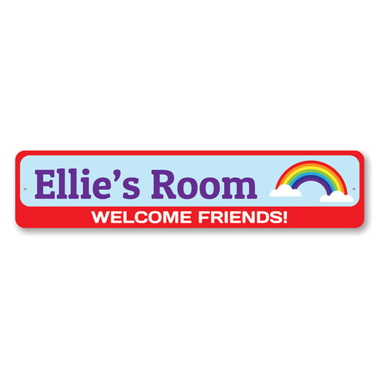 Rainbow Welcome Friends Metal Sign