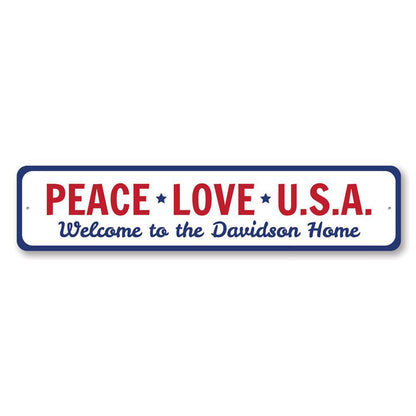 Peace Love USA Metal Sign