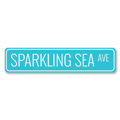 Sparkling Sea Avenue Metal Sign