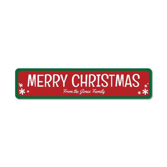 Merry Christmas Family name Snowflake Metal Sign