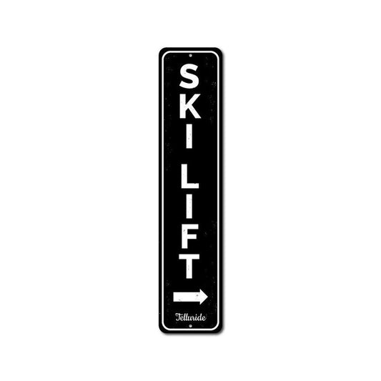 Ski Lift Vertical Metal Sign