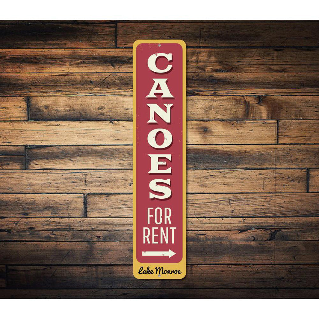 Canoes for Rent Arrow Vertical Sign