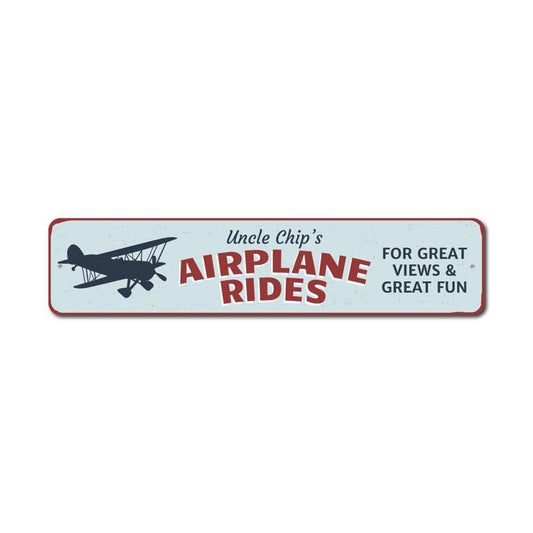 Pilot Airplane Rides Metal Sign
