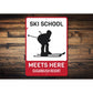 Ski School Meets Here Sign