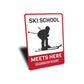 Ski School Meets Here Sign