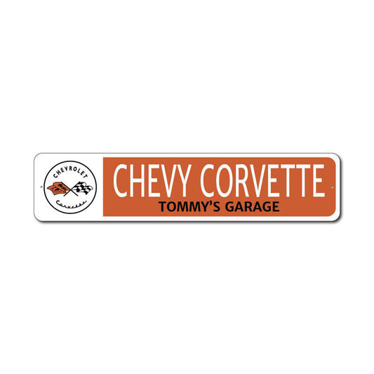 Chevy Corvette Garage Name Metal Sign