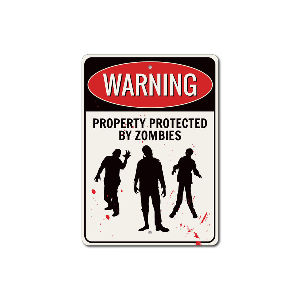 Zombie Warning Metal Sign