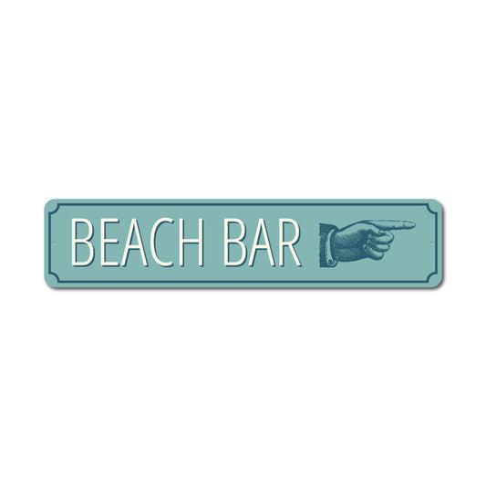 Beach Bar Pointing Hand Metal Sign