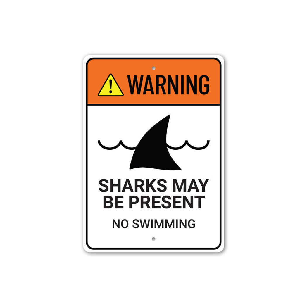 Warning Sharks Present Metal Sign