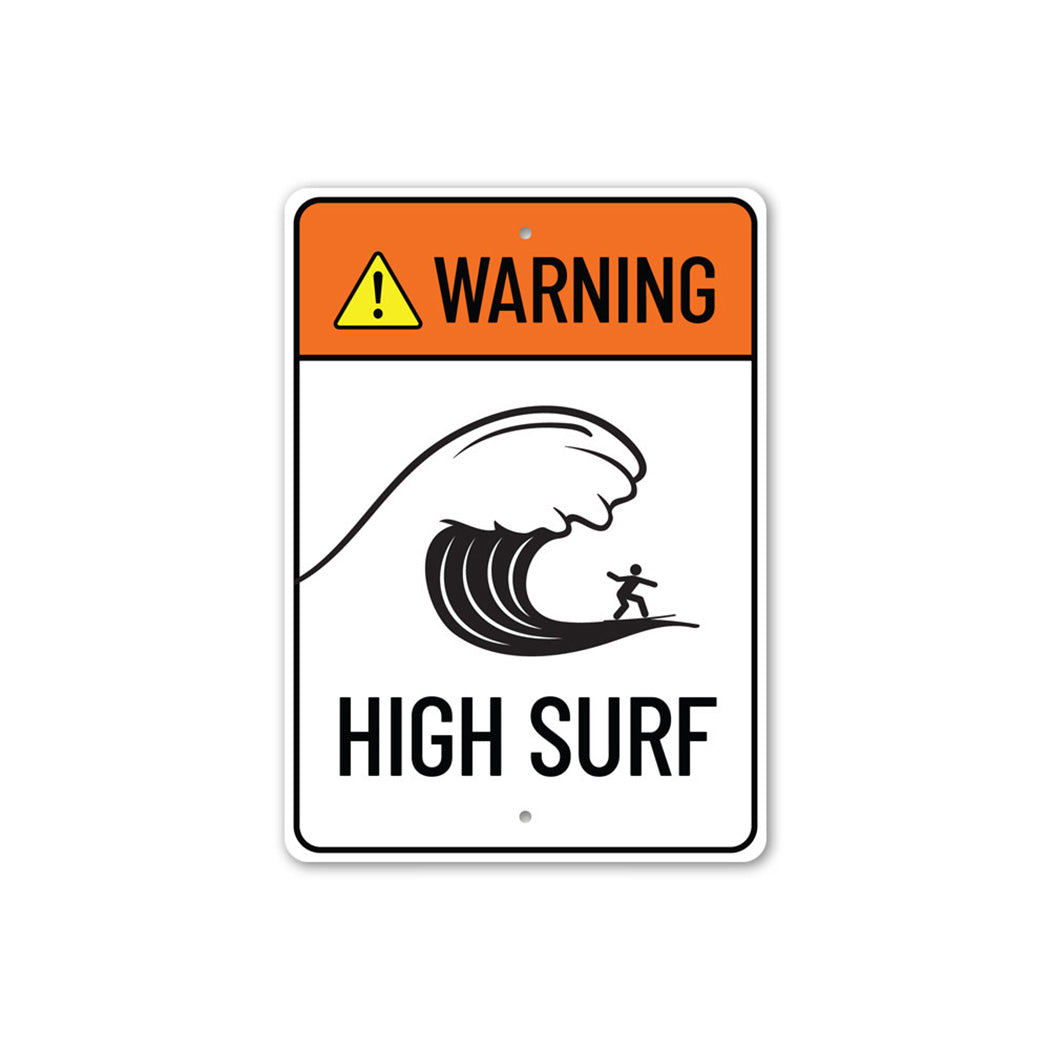 Warning High Surf Metal Sign
