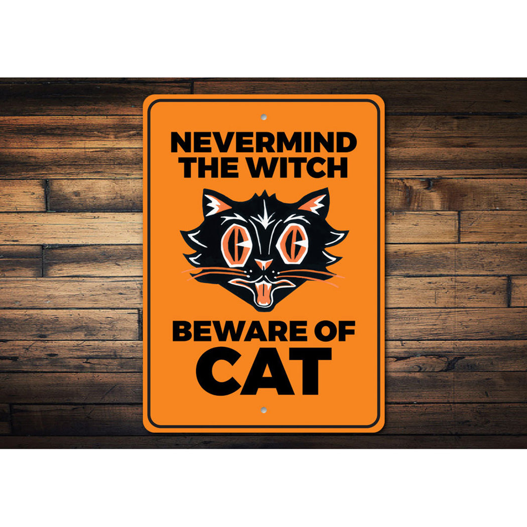 Beware of Black Cat Sign