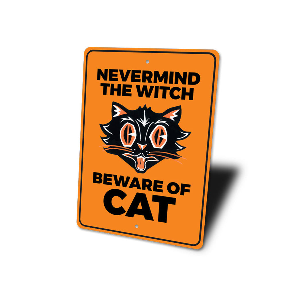 Beware of Black Cat Sign