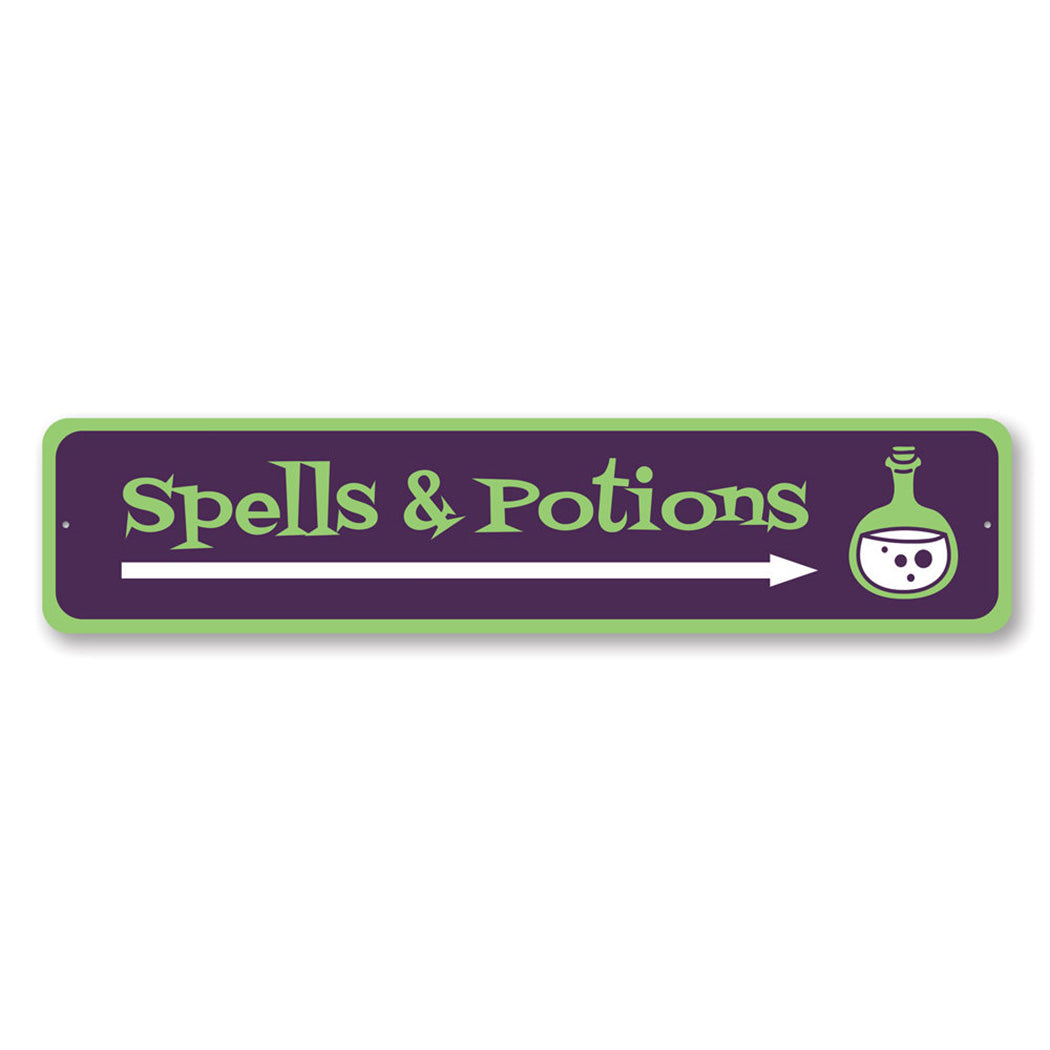 Spells and Potions Arrow Metal Sign