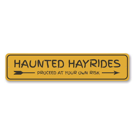Haunted Hayrides Arrow Metal Sign