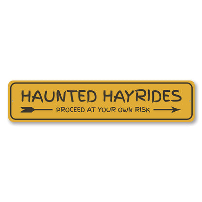 Haunted Hayrides Arrow Metal Sign