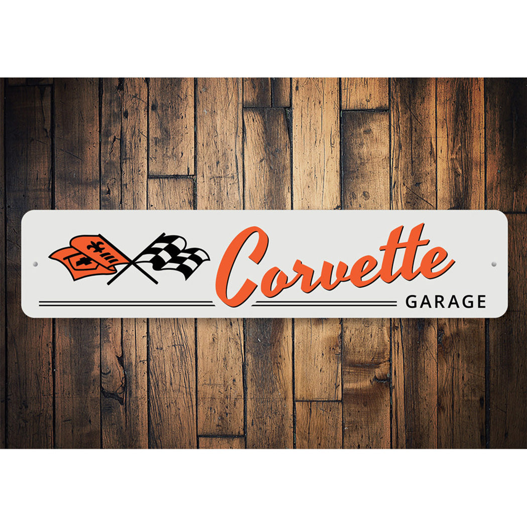 Corvette Garage Flags Sign